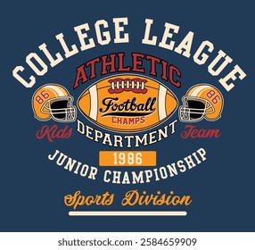 American football kids team  college junior league vintage vector print for children boy sport wear for shirt sweatshirt pajamas