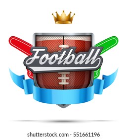 American Football Label. Fan fingers and shield with ribbon. Sporting Symbol and mascot. Vector Illustration Isolated on white background.