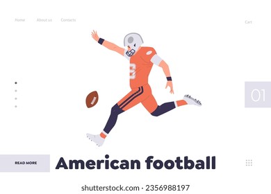 American football landing page design template with rugby sportsman playing team sport game