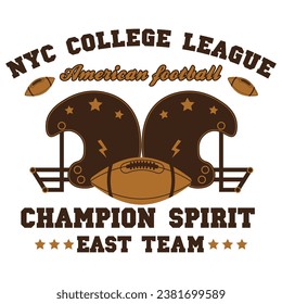 American Football league logo. Vintage football logo with ball. American Football Ball. Trendy retro logo.