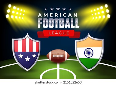 American Football League Metal Schild Flagge Hintergrund. Rugby-Spiel. American Flag Shield of Participate Team Design Template.