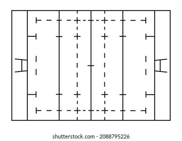 American football line field. Rugby court  top view. Otline flat design. Stadium  playground. Vector illustration.