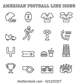 american football line icons, mono vector symbols