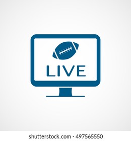 American Football Live Match On TV Blue Flat Icon On White Background