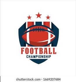 American football logo design. Rugby emblem championship template, club, tournament, isolated on white background, emblem, designs with ball. Sport badge vector illustration