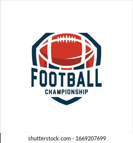 American Football Logo Design. Rugby-Emblem-Meisterschaftsvorlage, Club, Turnier einzeln auf weißem Hintergrund, Emblem, Designs mit Ball. Vektorillustration des Sportbodens