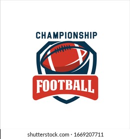 American football logo design. Rugby emblem championship template, club, tournament, isolated on white background, emblem, designs with ball. Sport badge vector illustration