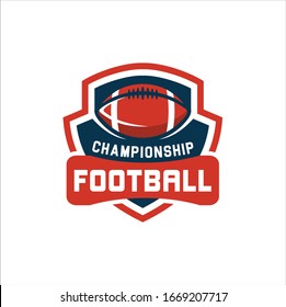 American football logo design. Rugby emblem championship template, club, tournament, isolated on white background, emblem, designs with ball. Sport badge vector illustration