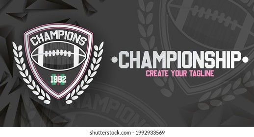 American football logo design. Rugby emblem championship template, club, tournament, isolated on white background, emblem, designs with ball. Sport badge vector illustration