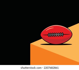 American Football Logo Design. Rugby Ball Showcase Vector Icon. Sports Red Ball On Box Illustration.