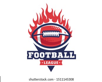 American football logo, emblem, designs templates with american football ball on fire on a white background