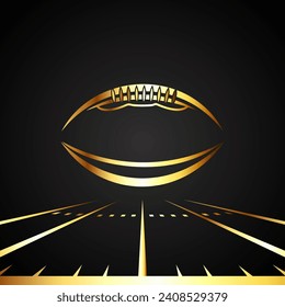 American football logo poster illustration. Gold American football icon on dark background