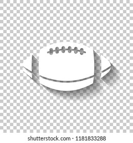 American Football logo. Simple rugby ball icon. White icon with shadow on transparent background