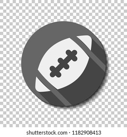 American Football logo. Simple rugby ball icon. flat icon, long shadow, circle, transparent grid. Badge or sticker style