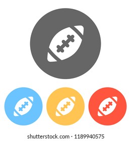 American Football logo. Simple rugby ball icon. Set of white icons on colored circles