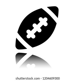 American Football logo. Simple rugby ball icon. Black icon with mirror reflection on white background