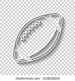 American Football Logo. Simple Rugby Ball Icon. White Outline Sign With Shadow On Transparent Background