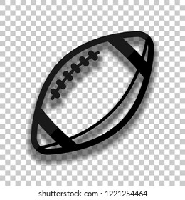 American Football logo. Simple rugby ball icon. Black glass icon with soft shadow on transparent background