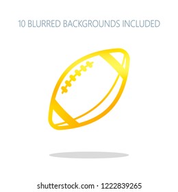 American Football logo. Simple rugby ball icon. Colorful logo concept with simple shadow on white. 10 different blurred backgrounds included