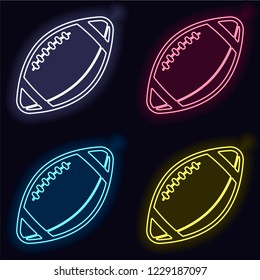 American Football logo. Simple rugby ball icon. Set of neon sign. Casino style on dark background.