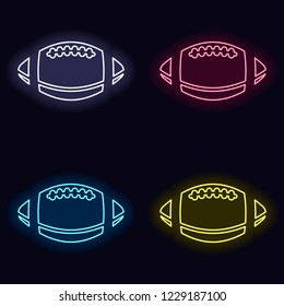 American Football logo. Simple rugby ball icon. Set of neon sign. Casino style on dark background