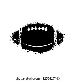 American Football logo. Simple rugby ball icon. Black ink with splashes on white background