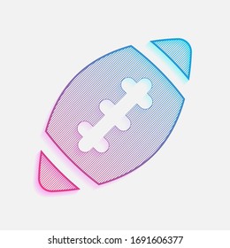 American Football logo. Simple rugby ball icon. Colored logo with diagonal lines and blue-red gradient. Neon graphic, light effect