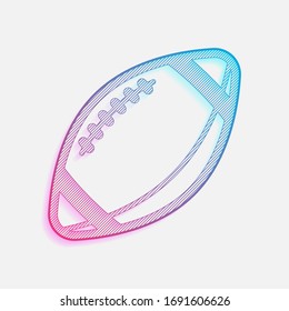 American Football logo. Simple rugby ball icon. Colored logo with diagonal lines and blue-red gradient. Neon graphic, light effect