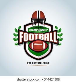 American football logo template, badge, t-shirt, label, emblem. Football helmet. Vector illustration.