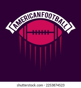 Plantilla del logotipo de fútbol americano con bola y rayo. Gráficos de insignia de rugby aislados en el fondo oscuro. Diseño de etiquetas deportivas. Ilustración vectorial de acciones