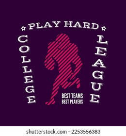 American football logo template-play hard. Rugby badge graphics isolated on dark background. Sports label design. Stock vector illustration