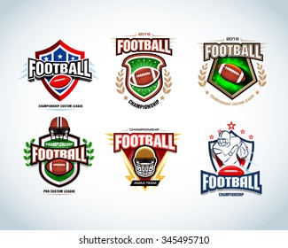 American football logo templates, badge, crests, t-shirt, label, emblem, t-shirt, icons. Football helmet, player. Vector logotype .