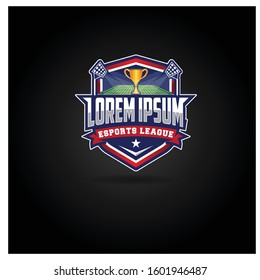 The American Football logo, used for the esports league with field lights, is red and blue and white