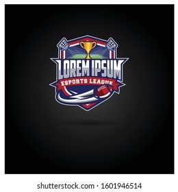The American Football logo, used for the esports league with field lights, is red and blue and white
