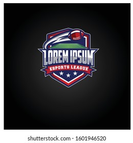 The American Football logo, used for the esports league with field lights, is red and blue and white