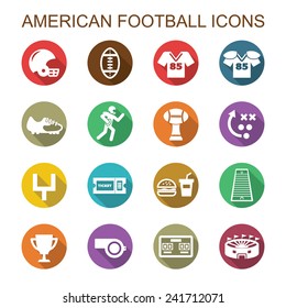 american football long shadow icons, flat vector symbols