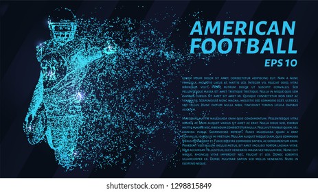 American football. American football made up of particles. Glowing dots create the shape of a football player