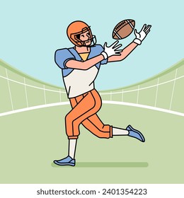 American football man male guy  character players in action Athlete on field line style illustration