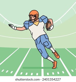 American football man male guy  character players in action Athlete on field line style illustration