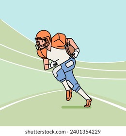 American football man male guy  character players in action Athlete on field line style illustration