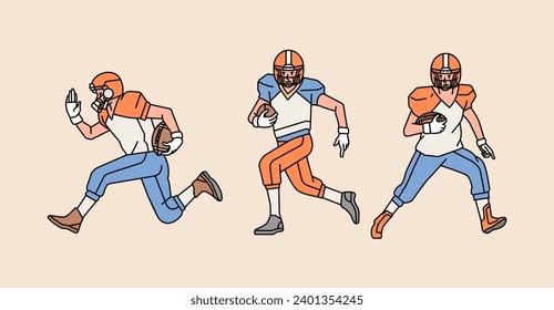 American football man male guy  character players in action set line style illustration