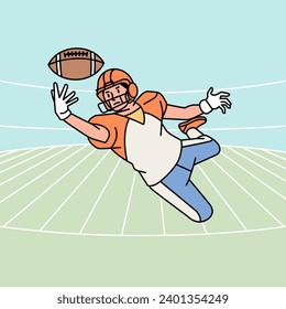 American football man male guy  character players in action Athlete on field line style illustration