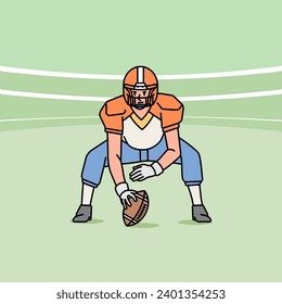 American football man male guy  character players in action Athlete on field line style illustration