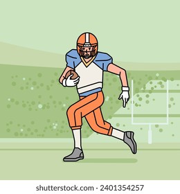 American football man male guy  character players in action Athlete on field line style illustration