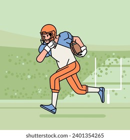 American football man male guy  character players in action Athlete on field line style illustration