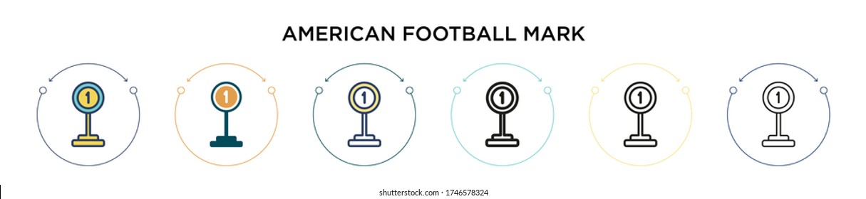 American football mark icon in filled, thin line, outline and stroke style. Vector illustration of two colored and black american football mark vector icons designs can be used for mobile, ui, web