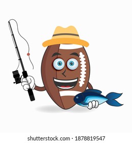 The American Football mascot character is fishing. vector illustration
