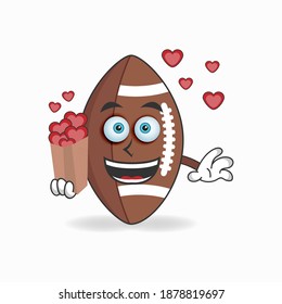 American Football mascot character holding a love icon. vector illustration