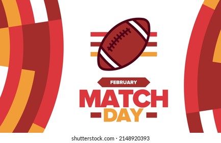 American Football Match Day. Playoff game day. Super football party in United States. Final game of regular season. Professional team championship. Ball for american football. Sport poster design