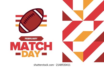 American Football Match Day. Playoff game day. Super football party in United States. Final game of regular season. Professional team championship. Ball for american football. Sport poster design